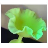 Vintage Uranium Fenton Art Glass Persian Medallion Ruffled Compote