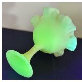 Vintage Uranium Fenton Art Glass Persian Medallion Ruffled Compote