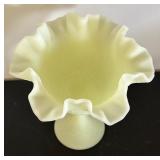 Vintage Uranium Fenton Art Glass Persian Medallion Ruffled Compote