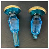 Antique Blue Glass Vanity Set with Gold Trim on Tray by Diamond Glass Company