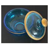 Antique Blue Glass Vanity Set with Gold Trim on Tray by Diamond Glass Company