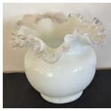 Fenton Silvercrest Milk Glass Vase with Ruffled Edge
