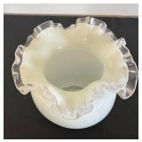 Fenton Silvercrest Milk Glass Vase with Ruffled Edge