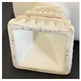 Vintage Red and White Transferware Covered Footed Dish