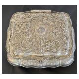 Ornate Vintage Metal Jewelry Box with Red Velvet Lining