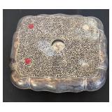 Ornate Vintage Metal Jewelry Box with Red Velvet Lining