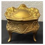 Set of 2 Vintage Metal Art Noveau  Casket Jewelry Boxes with Floral Embellishments