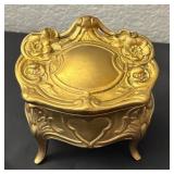 Set of 2 Vintage Metal Art Noveau  Casket Jewelry Boxes with Floral Embellishments