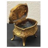 Set of 2 Vintage Metal Art Noveau  Casket Jewelry Boxes with Floral Embellishments