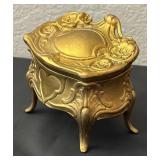 Set of 2 Vintage Metal Art Noveau  Casket Jewelry Boxes with Floral Embellishments