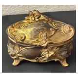 Set of 2 Vintage Metal Art Noveau  Casket Jewelry Boxes with Floral Embellishments