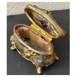 Set of 2 Vintage Metal Art Noveau  Casket Jewelry Boxes with Floral Embellishments