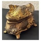 Set of 2 Vintage Metal Art Noveau  Casket Jewelry Boxes with Floral Embellishments