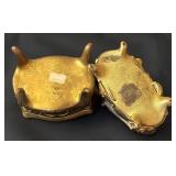 Set of 2 Vintage Metal Art Noveau  Casket Jewelry Boxes with Floral Embellishments