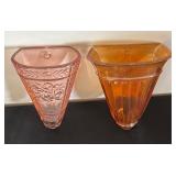 Pair of Vintage Wall Pocket Vases - Carnival Glass and Depression Glass