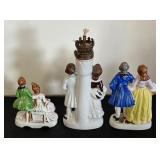 Set of 3 Vintage Porcelain Couple Figurines including an Oil Lamp