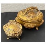 Set of Ornate Metal Casket Jewelry Boxes