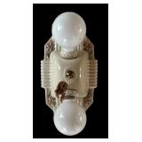 Vintage Porcelain Ceiling Light Fixture with Floral Design and Dual Bulbs