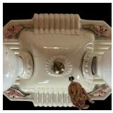Vintage Porcelain Ceiling Light Fixture with Floral Design and Dual Bulbs