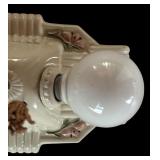 Vintage Porcelain Ceiling Light Fixture with Floral Design and Dual Bulbs
