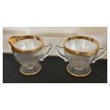 Collection of Gold Accented Vintage Crystal and Glass Serving Pieces