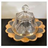 Collection of Gold Accented Vintage Crystal and Glass Serving Pieces