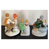 Set of 3 Vintage Porcelain Couple Figurines with Music Box
