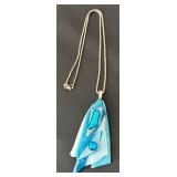 Sterling Silver Necklace with Blue Fused Glass Pendant