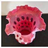 Vintage Fenton Cranberry Coin Dot Ruffled Vase