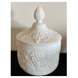 Set of 5 Vintage Milk Glass Pieces with Grape Pattern