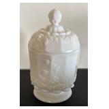 Set of 5 Vintage Milk Glass Pieces with Grape Pattern