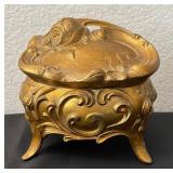 Antique Art Nouveau Brass Jewelry Casket Box with Rose Motif
