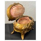 Antique Art Nouveau Brass Jewelry Casket Box with Rose Motif