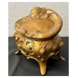 Antique Art Nouveau Brass Jewelry Casket Box with Rose Motif