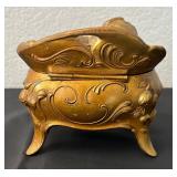 Antique Art Nouveau Brass Jewelry Casket Box with Rose Motif