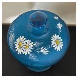 Vintage Westmoreland Blue Glass Compote Dish with Daisy Design
