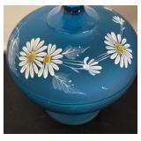 Vintage Westmoreland Blue Glass Compote Dish with Daisy Design