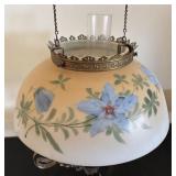 Vintage Ceiling Mount Oil Lamp with Painted Glass Shade