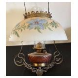 Vintage Ceiling Mount Oil Lamp with Painted Glass Shade
