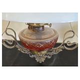 Vintage Ceiling Mount Oil Lamp with Painted Glass Shade