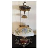 Vintage Ceiling Mount Oil Lamp with Painted Glass Shade