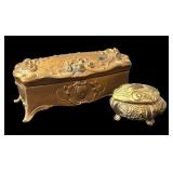 Set of 2 Vintage Embossed Casket Jewelry Boxes