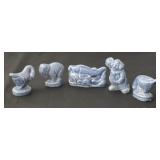 Set of 5 Wade England Blue Porcelain Figurines Assorted Designs