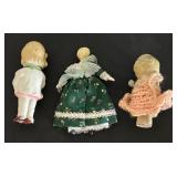 Set of 3 Vintage Bisque Dolls 3 Inch Tall with Clothing