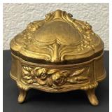 Antique B & W Ornate Jewelry Casket Box with Floral Design