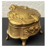 Antique B & W Ornate Jewelry Casket Box with Floral Design