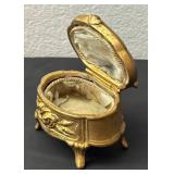 Antique B & W Ornate Jewelry Casket Box with Floral Design