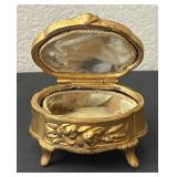Antique B & W Ornate Jewelry Casket Box with Floral Design
