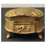 Antique B & W Ornate Jewelry Casket Box with Floral Design