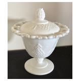 Set of 3 Vintage Milk Glass Compotes and Covered Candy Dishes with Grapevine Motif